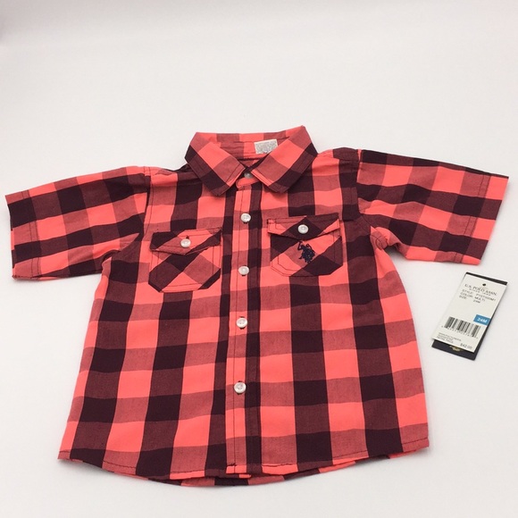 U.S. Polo Assn. Infant Baby Boys Short Sleeve Button Down Shirt Size 24 M New - Picture 1 of 9